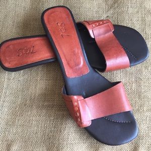 Sol Leather Mule Sandals wood Heel Size 9 Brazil